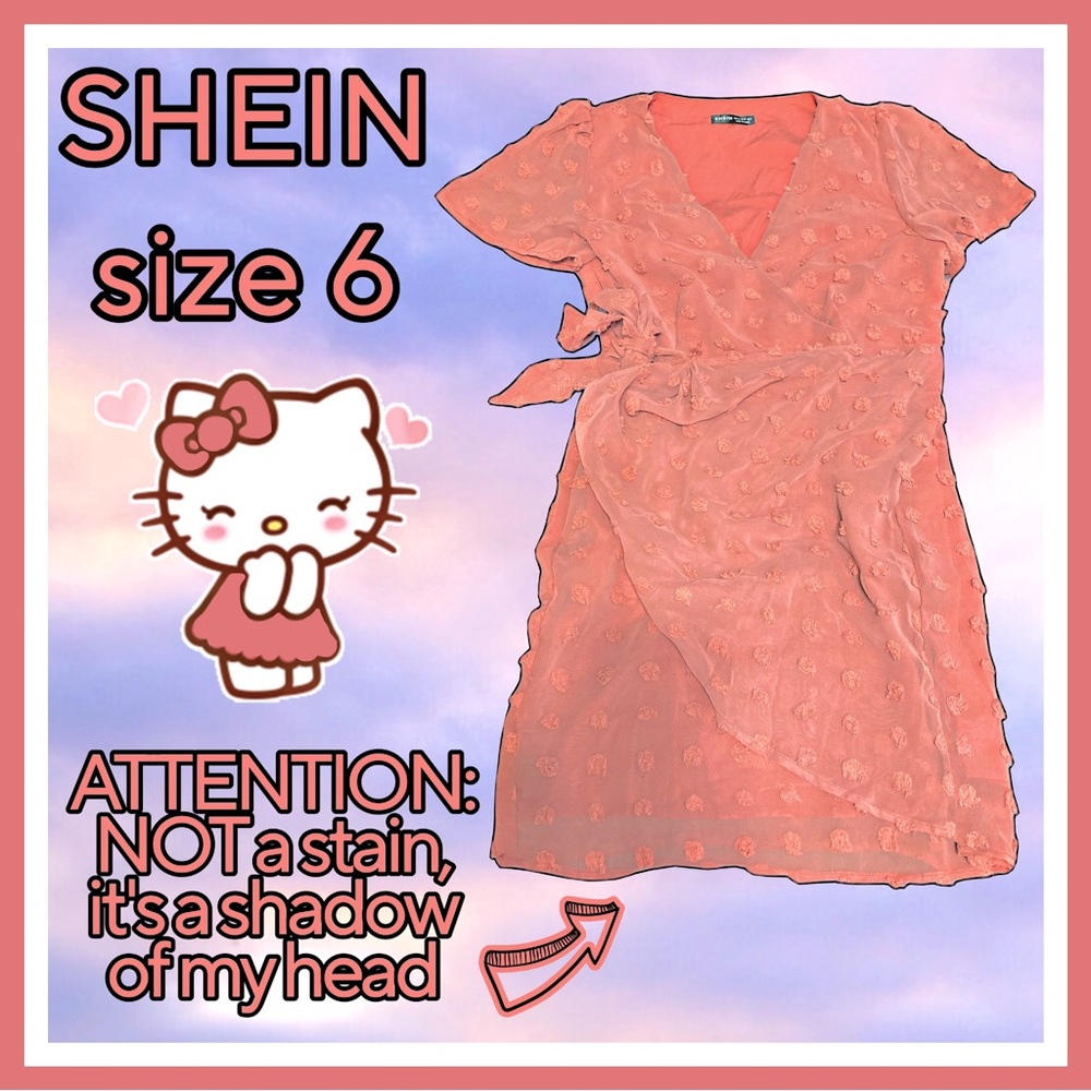 SHEIN PEACH TEXTURED WRAP AROUND DRESS size 6